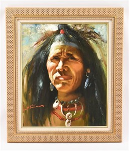 Portrait of American Indian Signed Oil Painting