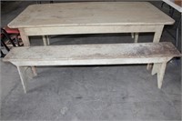 HARVEST TABLE AND 2 BENCHES