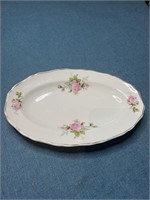 White Oval Plate with Pink Roses