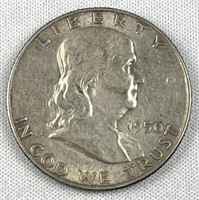 1950-D Franklin Silver Half Dollar, US 50c Coin