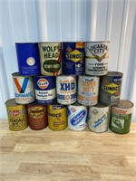 Quart oil cans paper labels , many full
