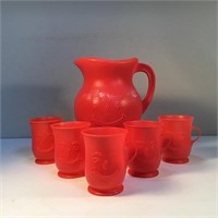 KOOLAID JUG AND 5 CUPS RED