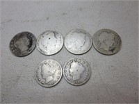 (4) Barber Quarters & (2) Liberty Nickels