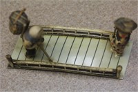 Vintage Japanese Two Pople Crossing a Bridge