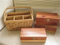 3 Cedar Boxes & Basket Largest 12"