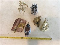 Brass Bookends, Decorative Hooks, Duck & Deer