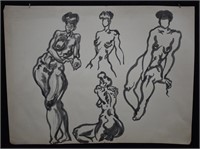 Joseph Delaney ink on Paper Study of a Female Nude