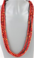 RED & ORANGE CORAL BEADED STERLING NECKLACE