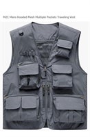 Mens Hooded Mesh Multiple Pockets Traveling Vest