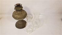 Vintage Oil Lamp w/ 2 Clear Chimneys