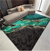 Black and Emerald Green Abstract Marble Rug 5x8
