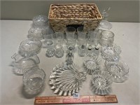 LARGE LOT OF AWESOME CLEAR GLASS INCL BASKET