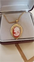Goldtone Cameo Style Pendant On Chain