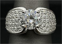 CZ Solitaire Pavé Sterling Silver Ring Sz 6