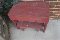 Red Outside Table and Bench