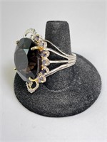 Large Faceted Smokey Quartz Topaz/Amesthyst Ring