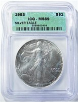 1993 AMERICAN SILVER EAGLE ICG MS-69