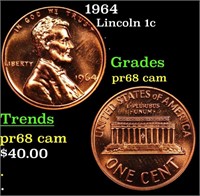 Proof 1964 Lincoln Cent 1c Grades GEM++ Proof Came