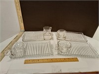 Ribbed Glass Snack Trays W /Cups