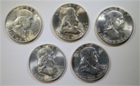 1951, 1953D, 1954S, 1955, 1956 BU FRANKLIN