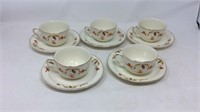 Five Jewel tea cups and saucers