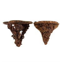 (2) 19th C. Leather Covered Wooden Wall Brackets