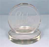 2pc. Libbey Cut Glass Advertising Sign