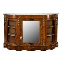 French Ormolu and Burled Walnut Marble Top Credenz