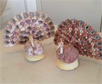(2) Peacock Statues Made from Seashells