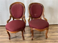 Pair of Burgundy Stripe Cushion Side Chairs