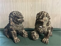 Clay Chinese Foo Dog Temple Guard Lion Statues-Lg