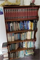 PINE BOOKCASE WITH BOOKS: NEW AGE ENCYCLOPEDIA