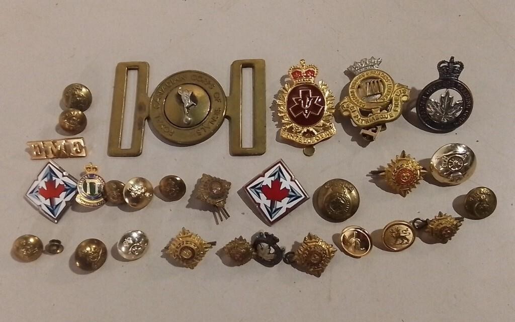Assorted Metal Military Badges & More