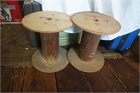 Set of Two Large Wood Spools