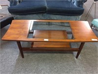 MID CENTURY 48” LONG COFFEE TABLE WITH CLEAR