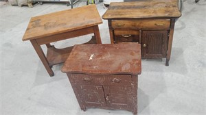 (2) Wash Stands & Small Oak Writing Desk
