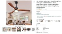 E6620 52" Brown Wood Ceiling Fan w/ Lights