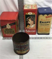 D2) VINTAGE TINS, GREAT PATINA, GREAT FOR DECOR!
