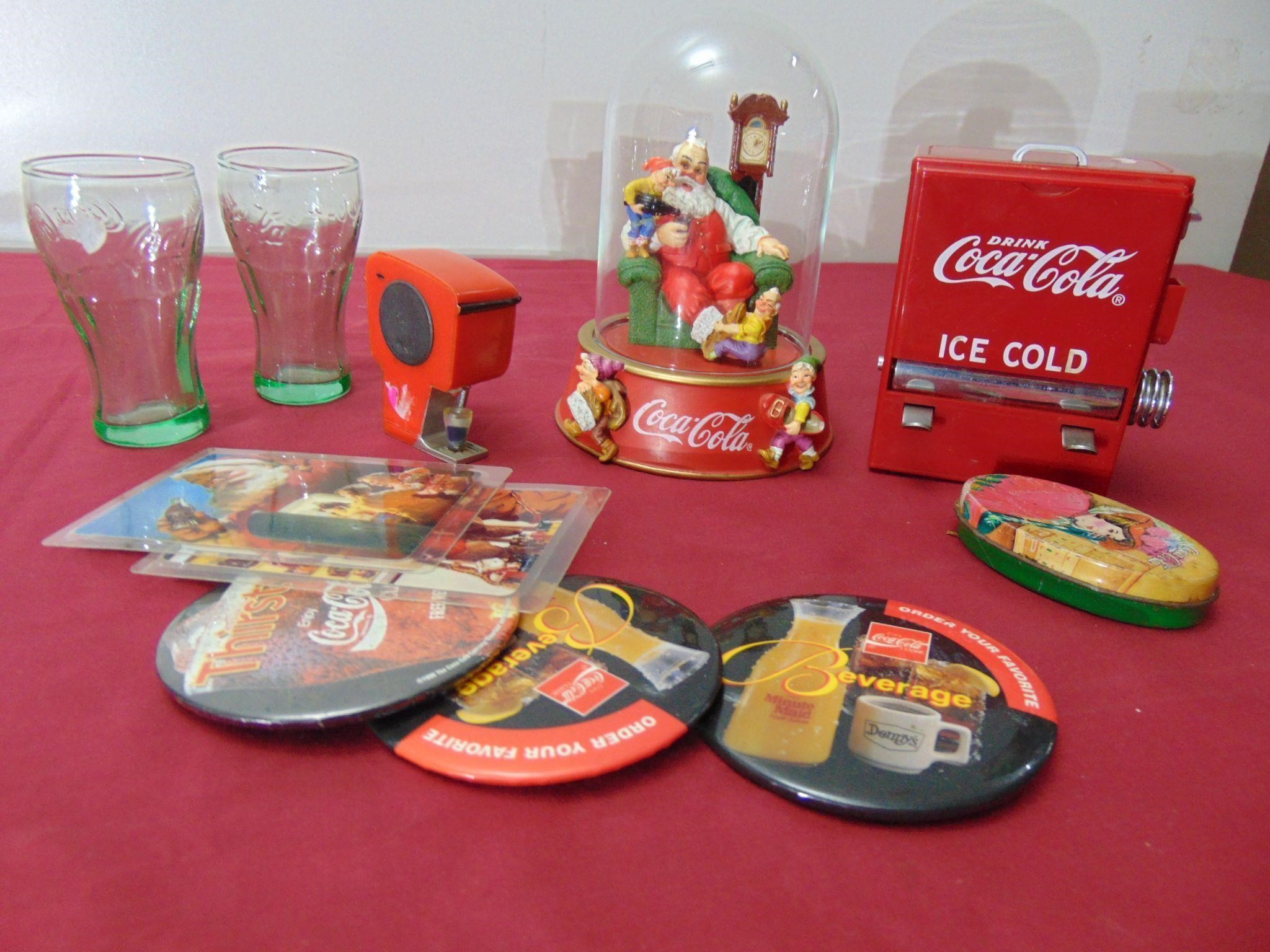 Coca Cola Lot - Buttons, Glasses, and Misc.