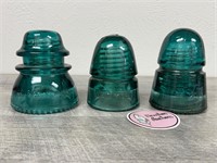 3 antique teal green insulators