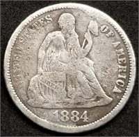 1884 Seated Liberty Silver Dime