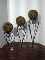 3 metal candle holders with moss balls! How