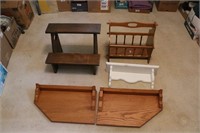 Wooden Magazine stand, wooden step shelf, and
