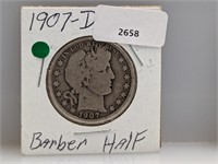 1907-D 90% Silver Barber Half $1 Dollar