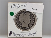 1906-D 90% Silver Barber Half $1 Dollar