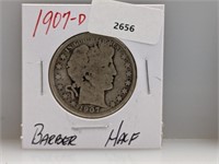 1907-D 90% Silver Barber Half $1 Dollar
