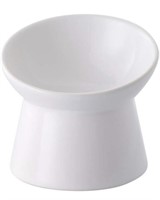 White Small Ceramic Raised Cat Bowls, Tilted