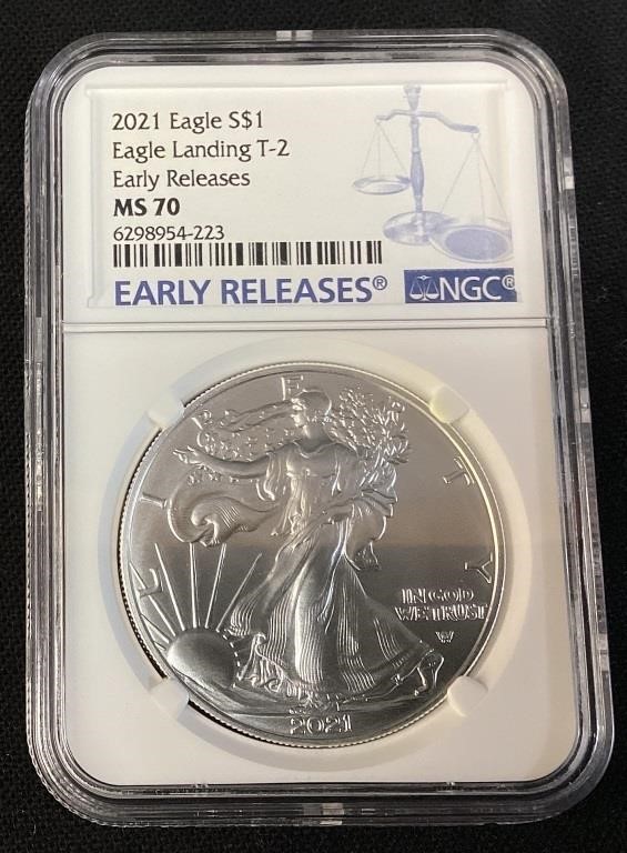 2021 SILVER AMERICAN EAGLE, EAGLE LANDING T-2,