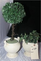 POTS WITH TOPIARY TREE AND GREENERY