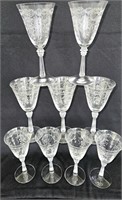 Set of 9 Fostoria Wine Glasses 7 1/2" Tall